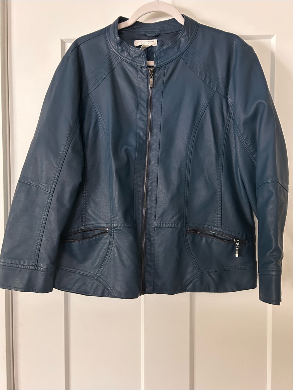 Christopher & Banks Women's Teal Leather Zip Jacket
